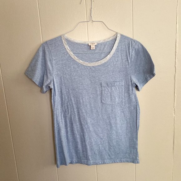 🩵 J.Crew Factory Blue Lurex Trim T-Shirt 🩵 - Picture 1 of 2